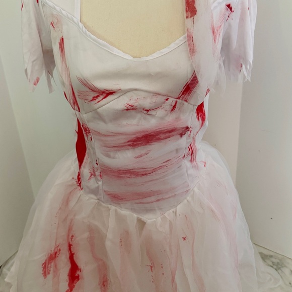 Chucky’s Bride Costume/Bloody Bride Of Chucky Blood-Stained White Costume Dress - Picture 1 of 10